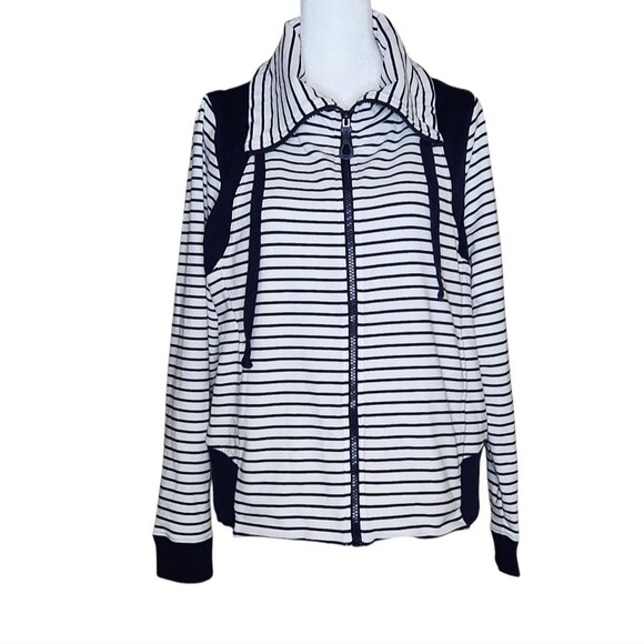 Ralph Lauren Active Zip Front Sweatshirt Jacket Navy White Mariner Stripe XL - Picture 1 of 10
